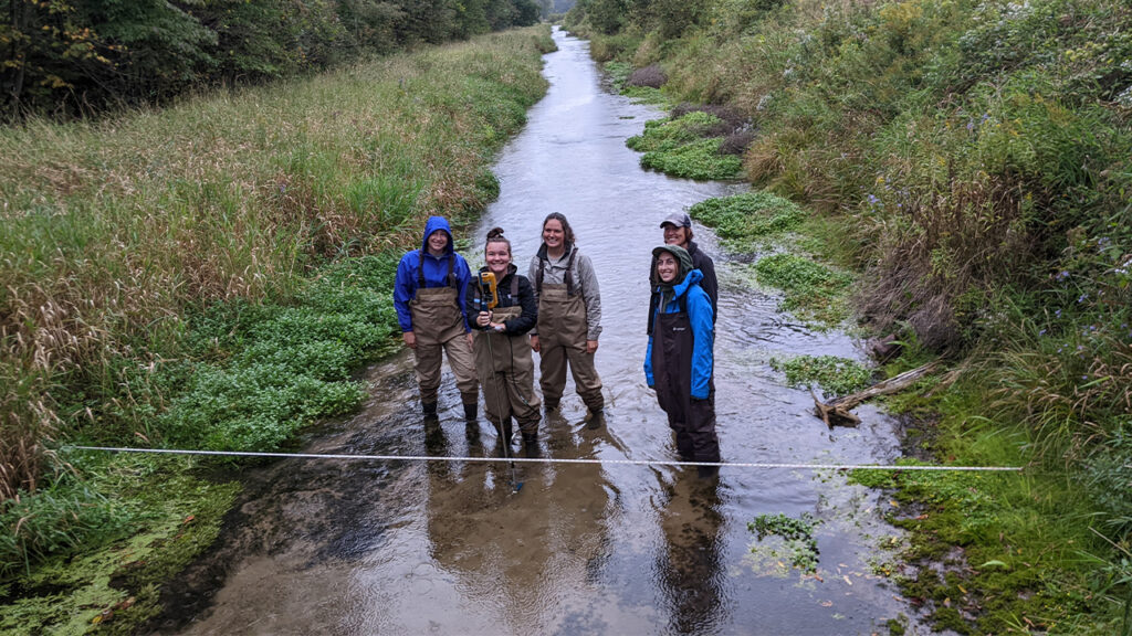 Photo of UW-Platteville students collecting stream monitoring data.