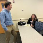 Universities of Wisconsin participants conversing at the May 2, 2025, Shared Governance Council meeting at the Pyle Center in Madison, Wisconsin.