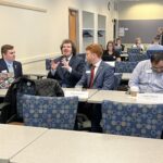 Universities of Wisconsin participants conversing at the May 2, 2025, Shared Governance Council meeting at the Pyle Center in Madison, Wisconsin.