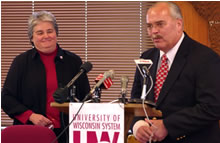 Regent President Emeritus Guy Gottschalk of Wisconsin Rapids thanks Lyall