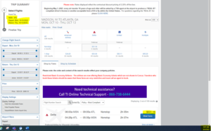 Screenshot of Concur page with dates and price highlighed