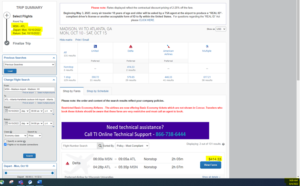 Screenshot of Concur page with dates and price highlighted
